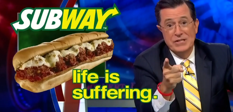 stephen colbert, subway, life is suffering