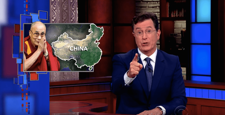 stephen colbert, dalai lama, china, humor, late night, news, lion's roar