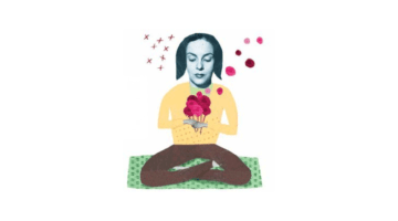 Woman holding flowers.
