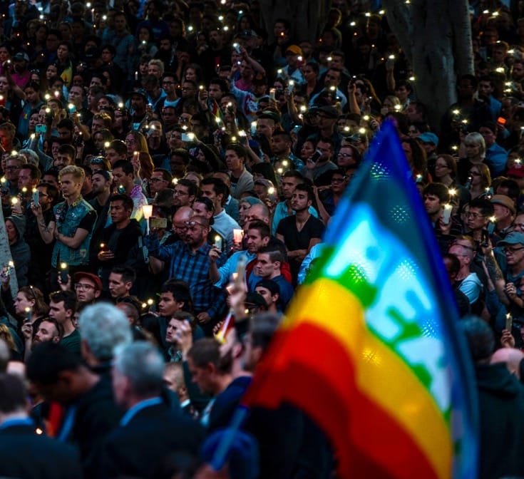 A vigil for the victims of Orlando in front of Los Angeles City Hall.