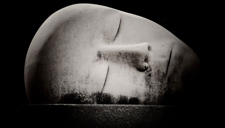 Sculpture of a face.