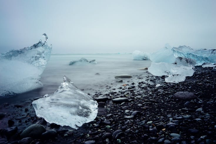 Buddhist ice melting in the ocean, ecological crisis, environment, climate change.
