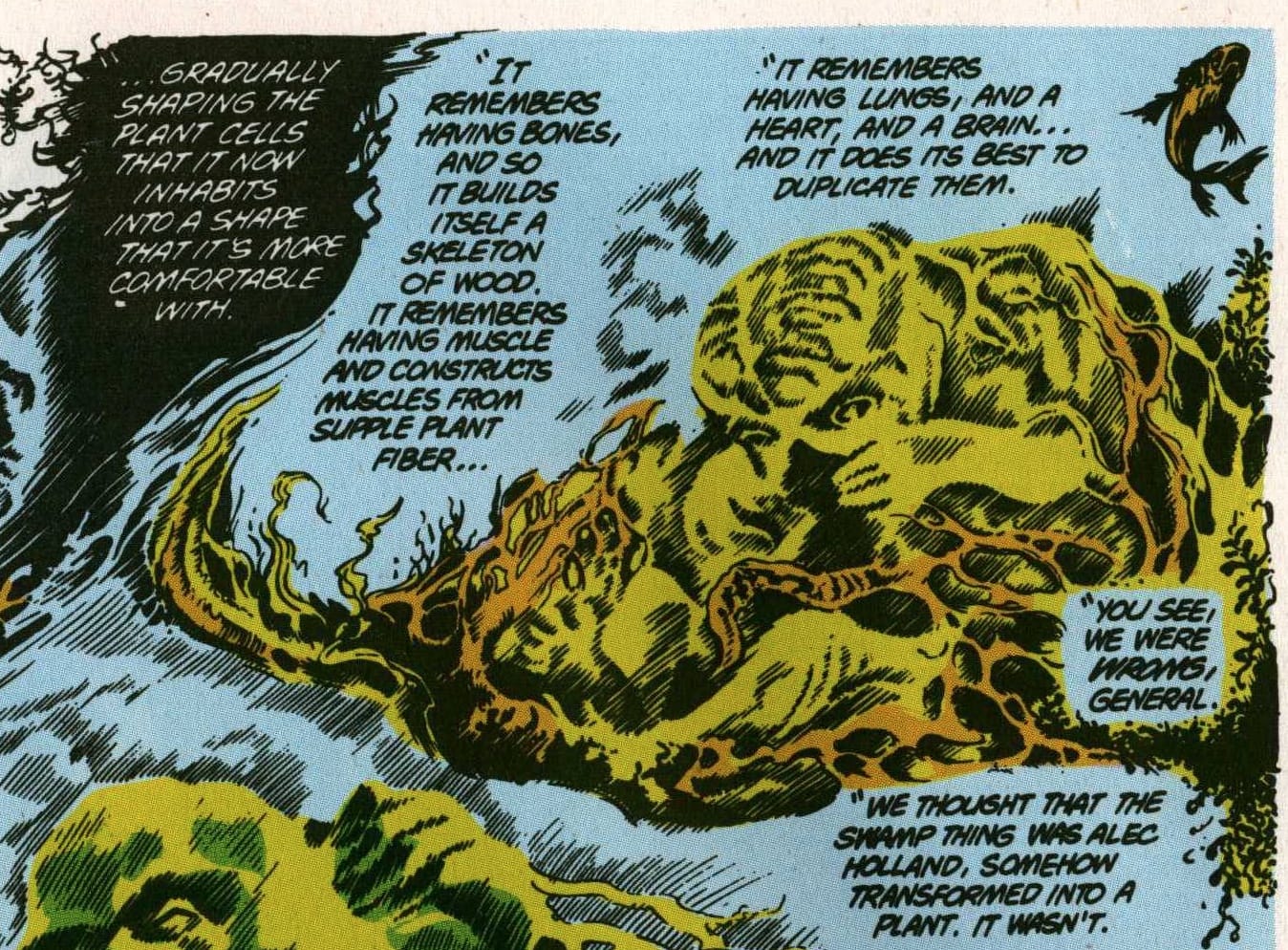 The Swamp Thing takes form (detail). From The Saga of the Swamp Thing, February 1984. Writer: Alan Moore. Pencils: Steve Bissette. Inker: John Totleben. Colorist: Len Wein.