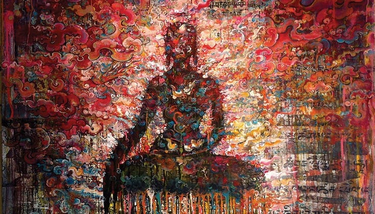 Painting of a meditator self-immolating.