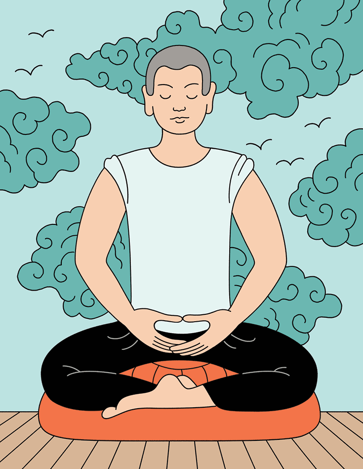 Illustration of a man sitting in zazen (zen meditation)