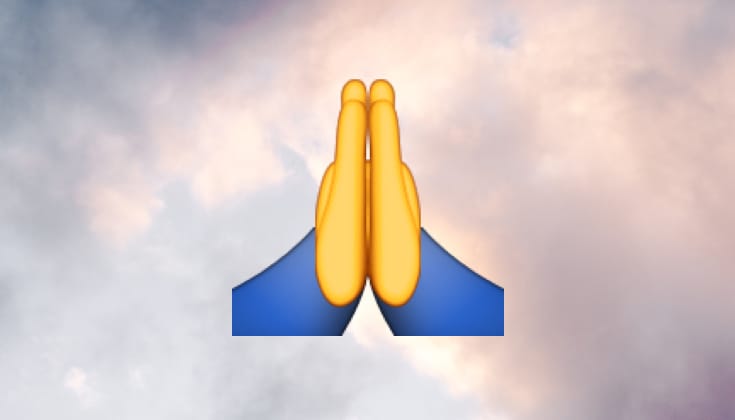 Prayer emoji in clouds.
