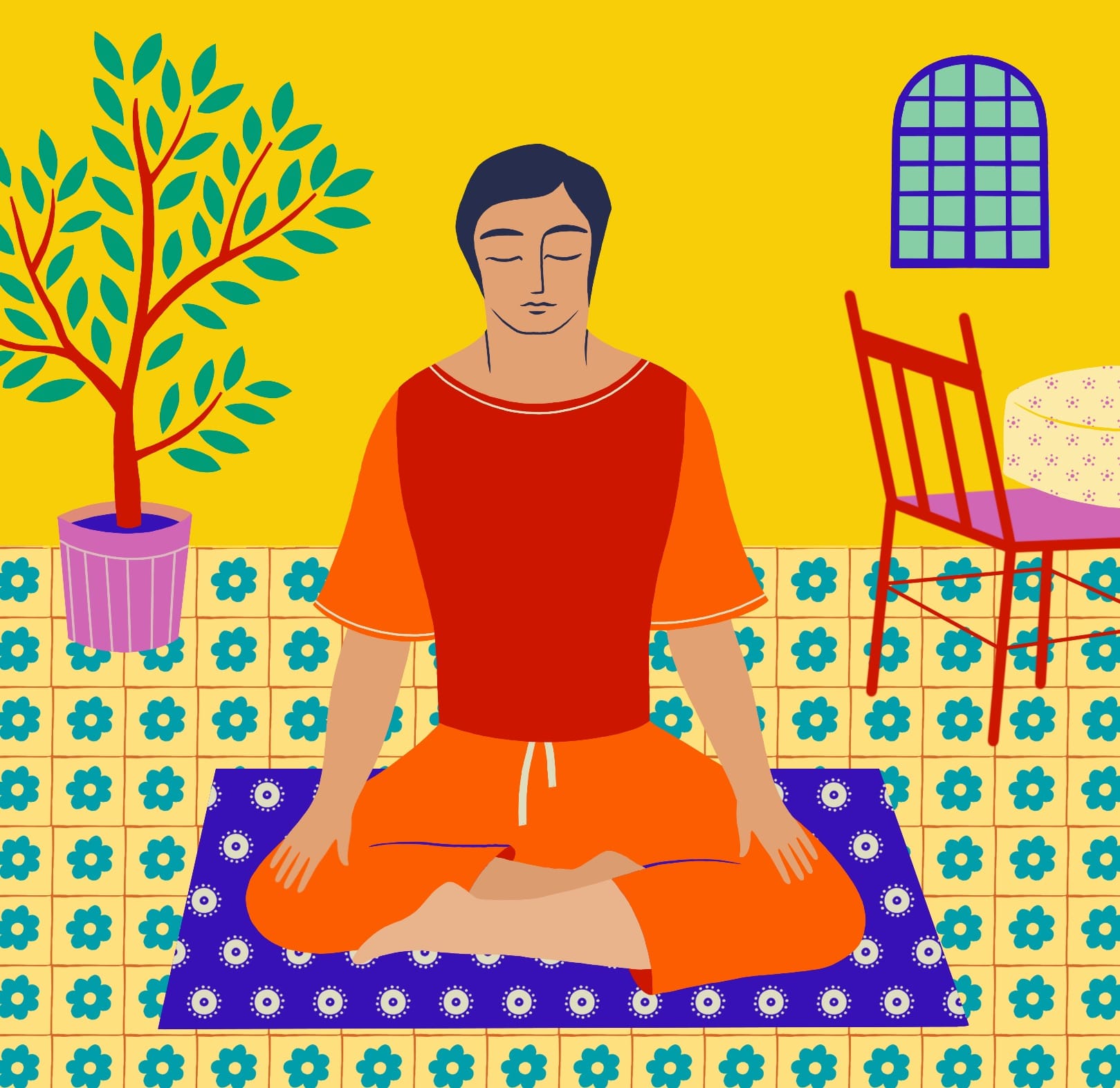 Illustration of man meditating