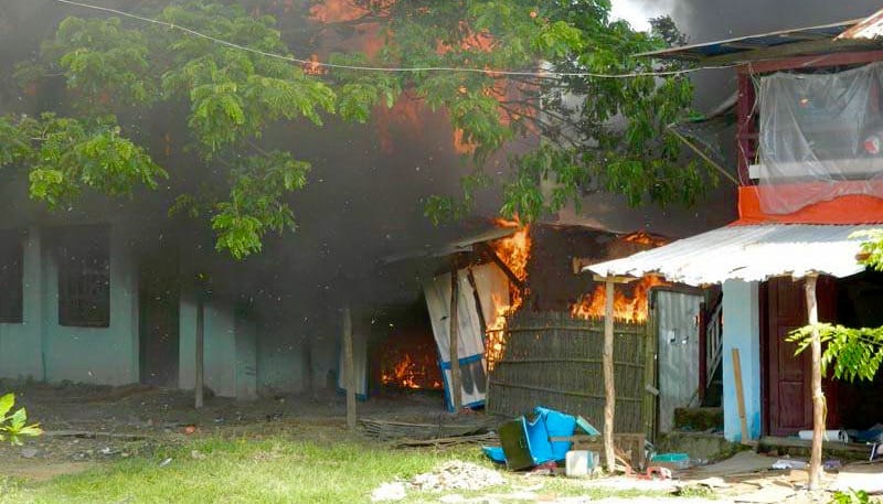 House burning in Myanmar.