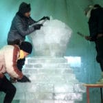 Artists sculpt stupa from ice in Northern India, drawing attention to global warming