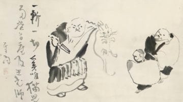 Calligraphy of a man cutting a cat.