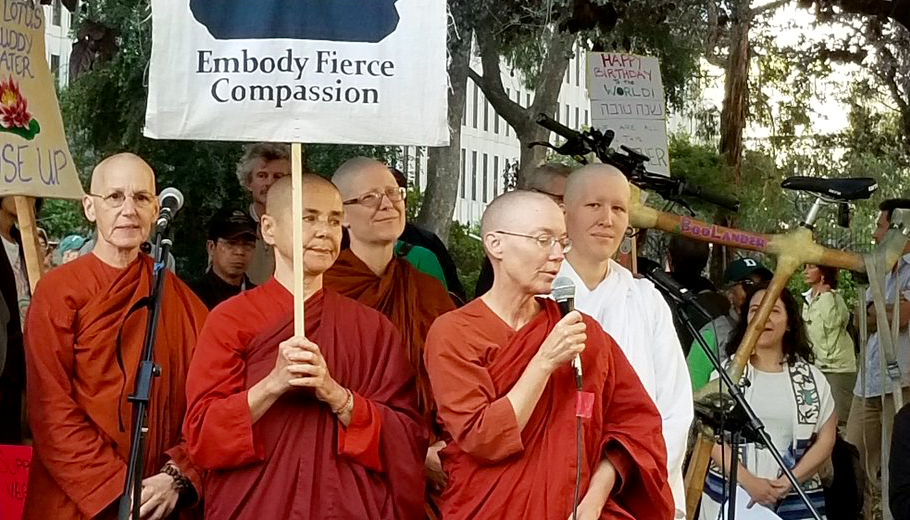 Buddhist nuns protesting.