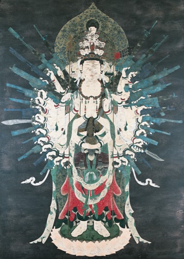 Painting of Bodhisattva flanked by weapons