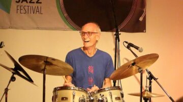 Jerry Granelli: joy at the drum kit. Photo via Halifax Music Festival.