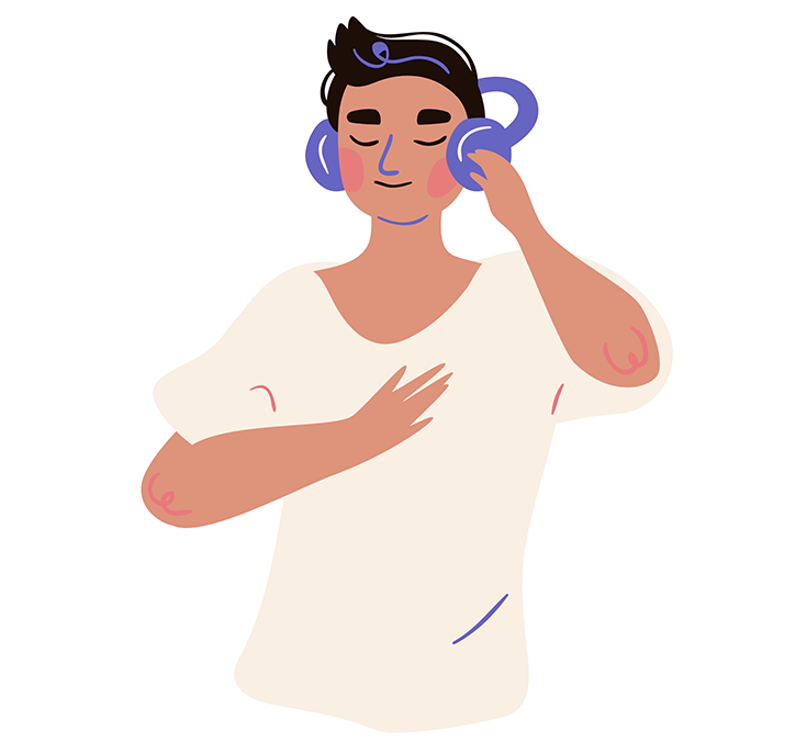 Illustration of a man listening to mindfulness audio