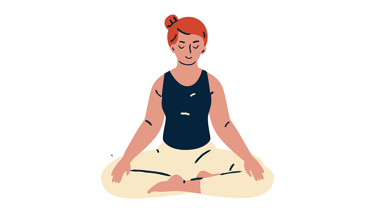 Mindful illustrated woman sits in meditation