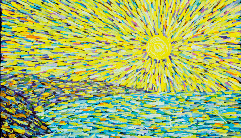 Painting of sunrise over sea