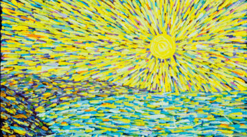 Painting of sunrise over sea